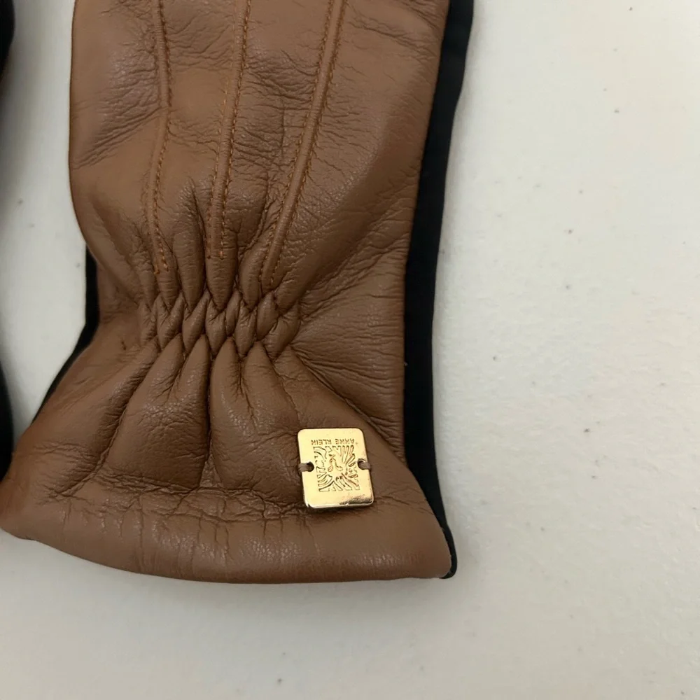 Anne Klein Faux Leather Gloves Brown Black